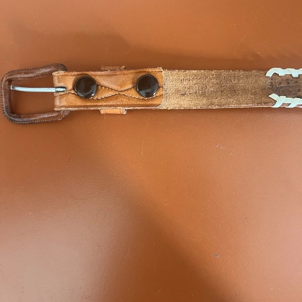 Vintage Leather Belt Child Toddler Southwest Beaded Eagle Seed Bead 30 inch